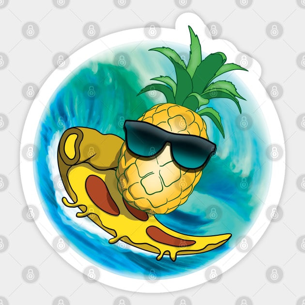 Surfing Pineapple pizza Sticker by TMBTM